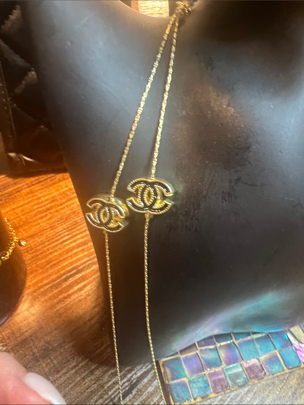 Gold-Tone Multi-Layer Logo Pendant Necklace - Picture 6 of 11